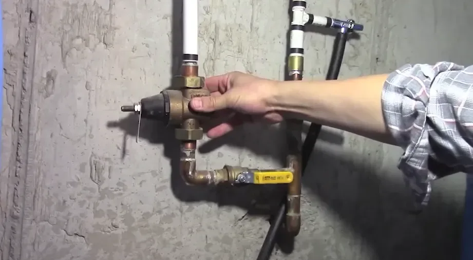 Brass ball valves and shutoff valves on a home water supply line